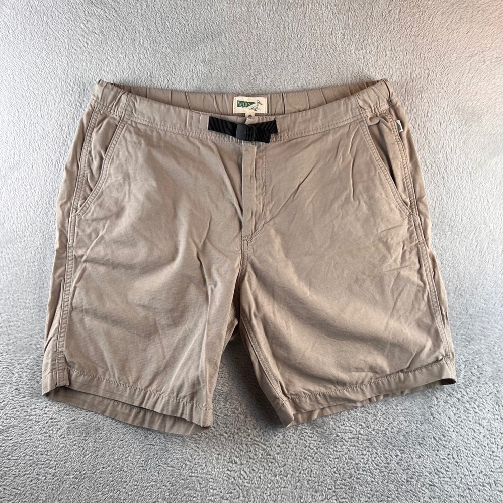 Wellen Huckberry Organic Cotton Cruiser Shorts Mens XL Khaki Tan Belted W-676601